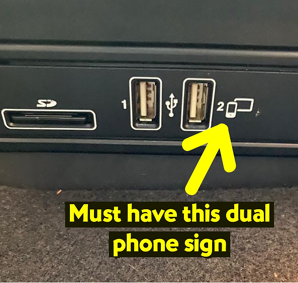 Mercedes-Benz USB ports with the dual phone sign required for Apple CarPlay activation