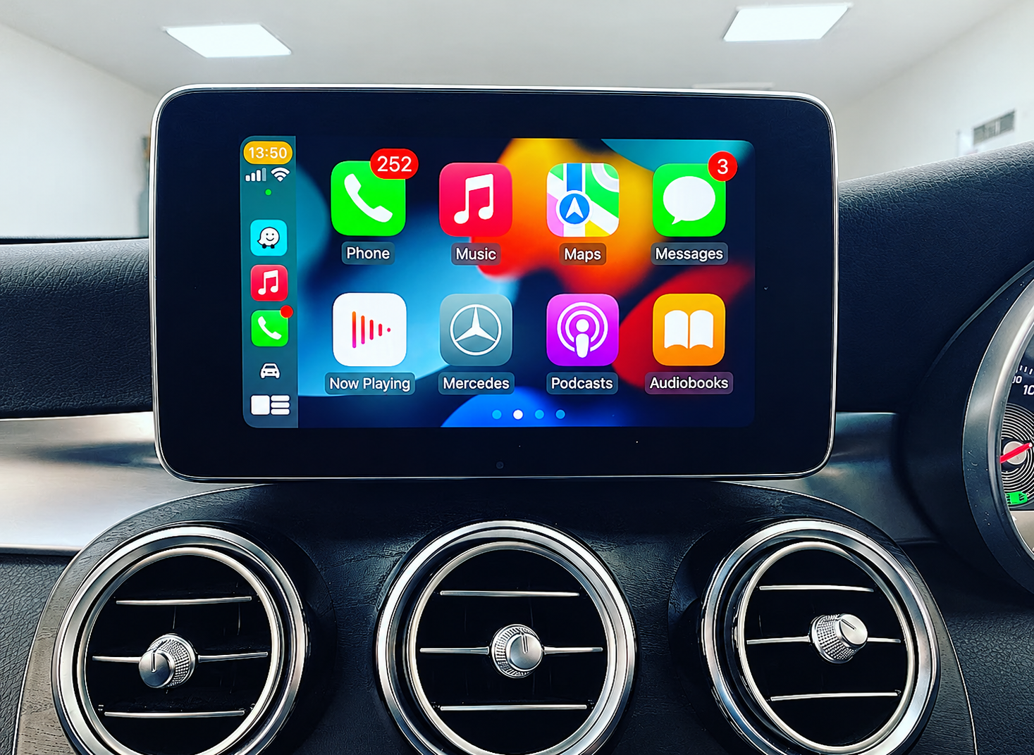 Mercedes-Benz screen running Apple CarPlay, activated by Prestige Motorworks